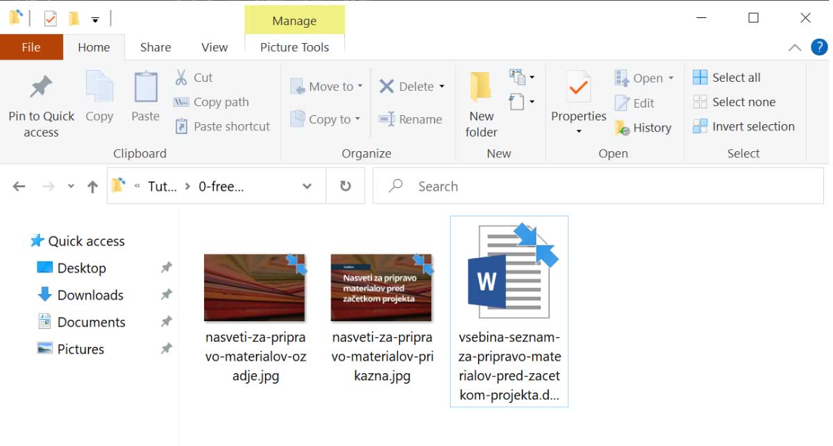 Primer poimenovanja različnih datotek.