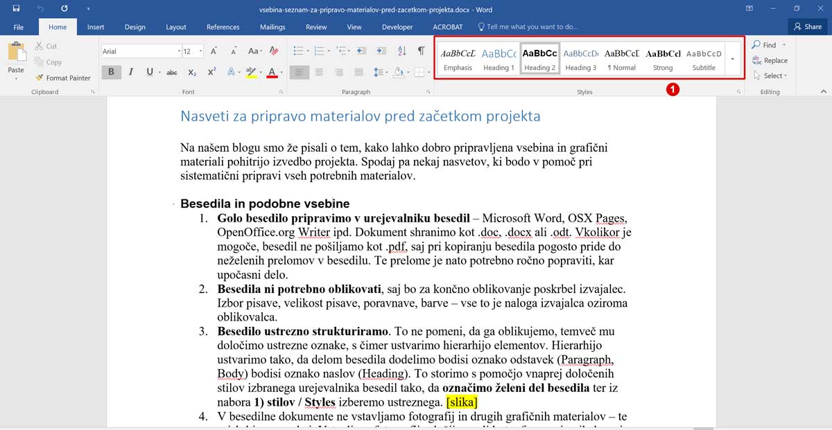 Primer strukturirane in neoblikovane vsebine.