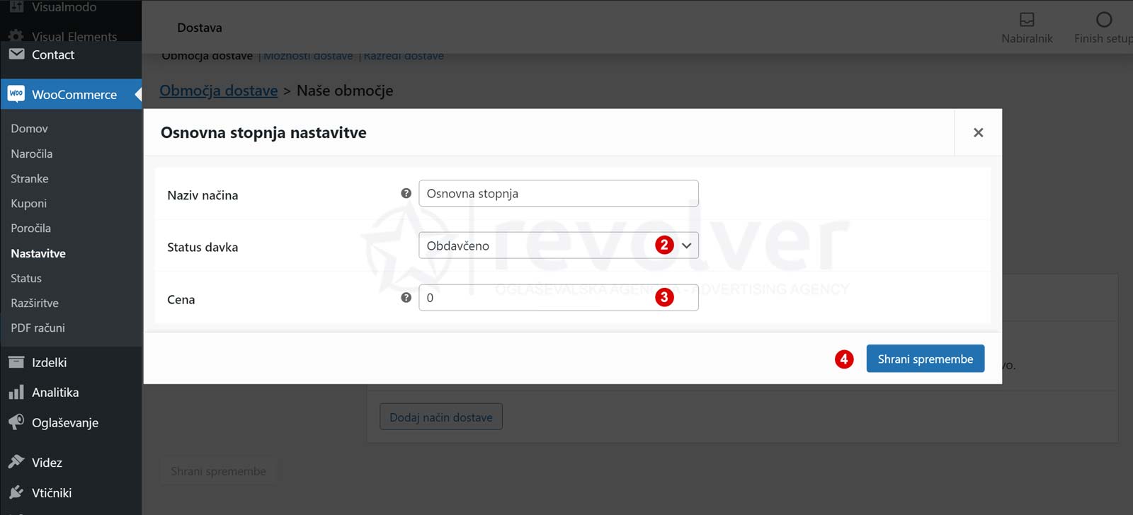 Določanje zneska stroškov dostave.