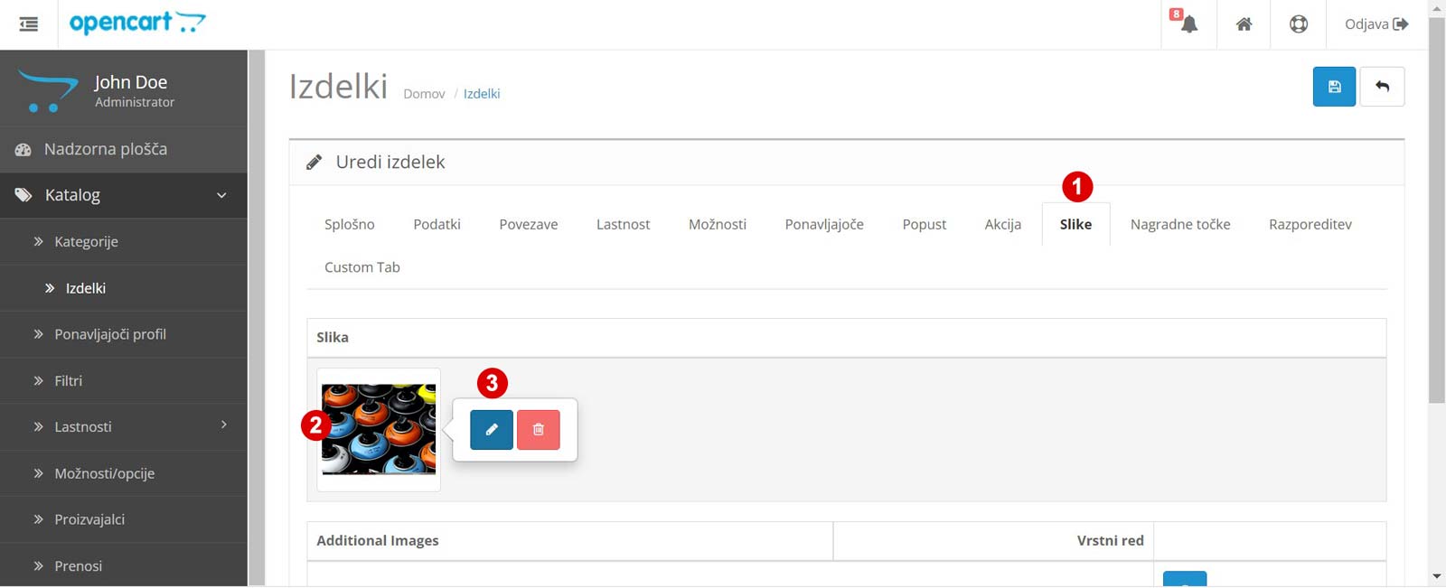 Določanje slike izdelku v trgovini OpenCart