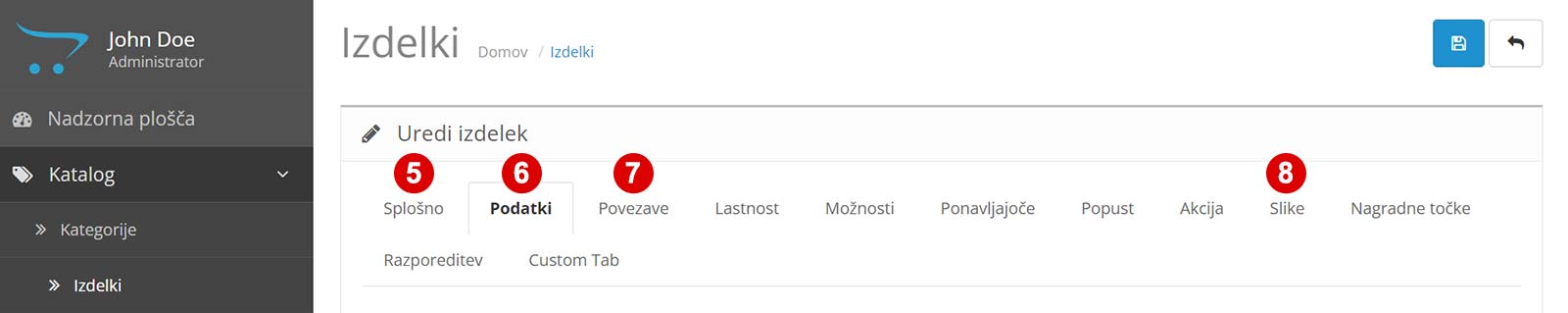 Obvezna polja pri dodajanju izdelka v trgovino Opencart